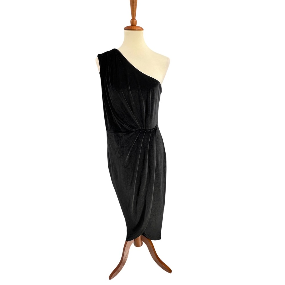 Baltic Born One‑Shoulder Black Velvet Kourtney Dress XL New‎